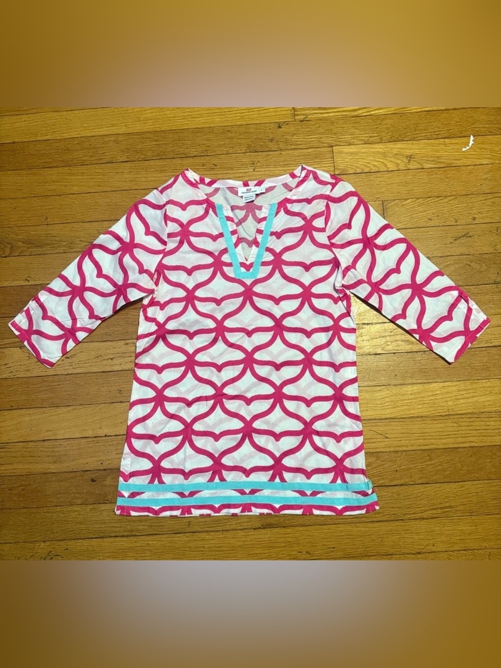 Vineyard Vines Pink Geometric Tunic with Seafoam Trim